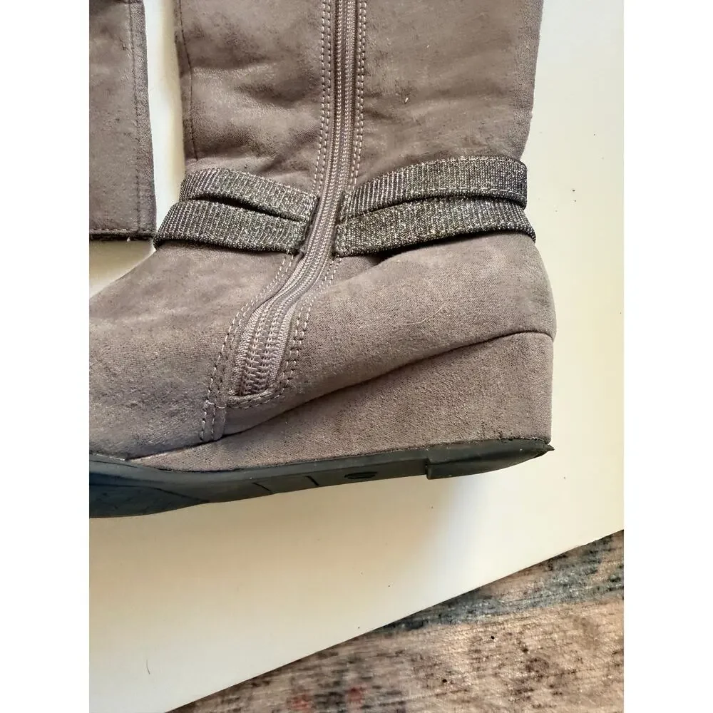 Olive & Edie Girls Grey Wedge Boots with Sparkle Buckle